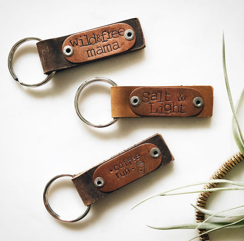 hand stamped leather keychains 