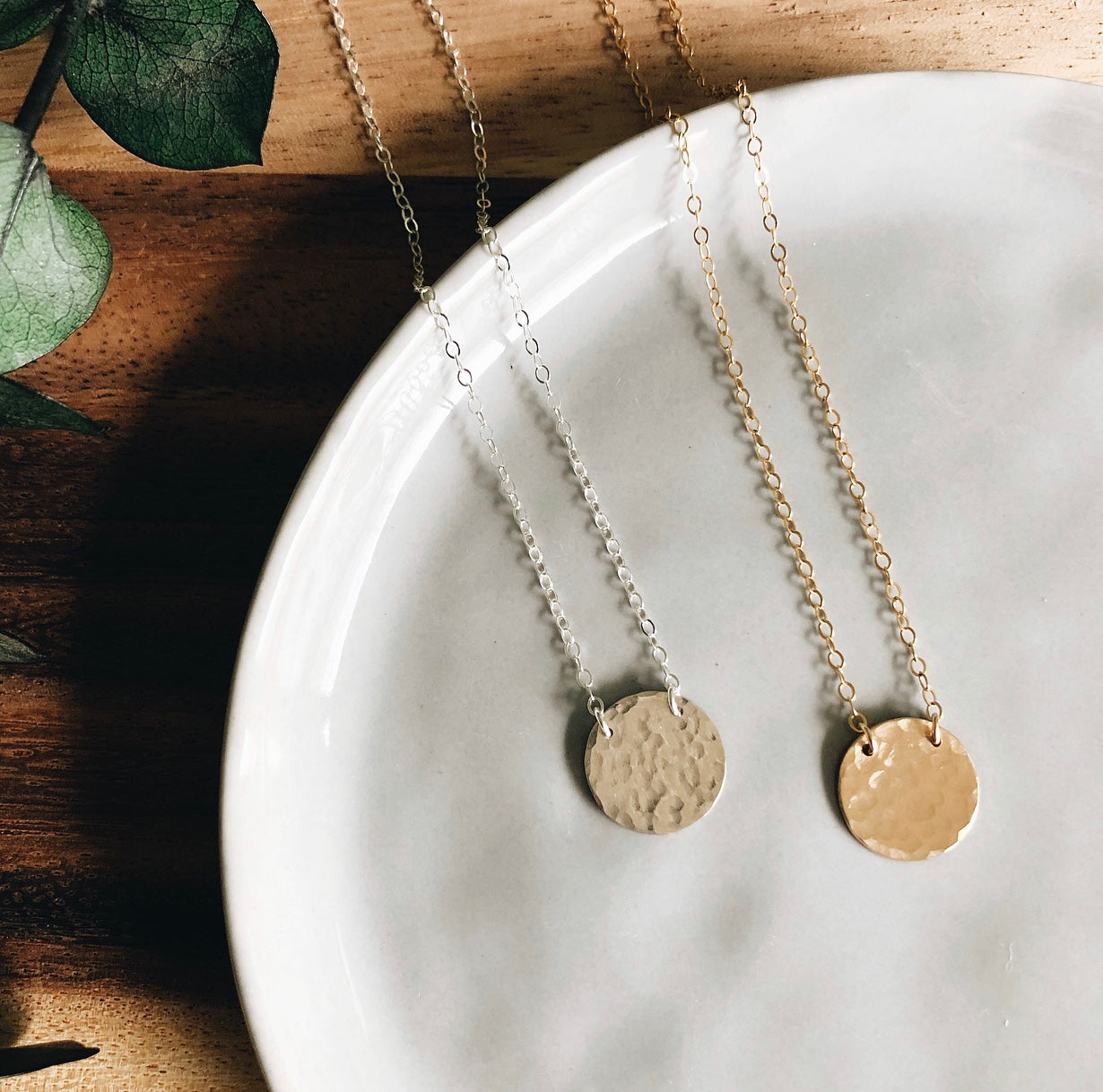 Hammered Disc Necklace - Gold Filled - Personalized Necklace - Hand Stamped  - Initial Disc - Mother's Necklace - Dainty Necklace - Christmas