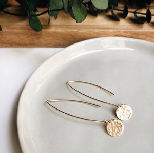 long leaf hammered coin earrings