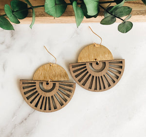 brass + wood fan earrings
