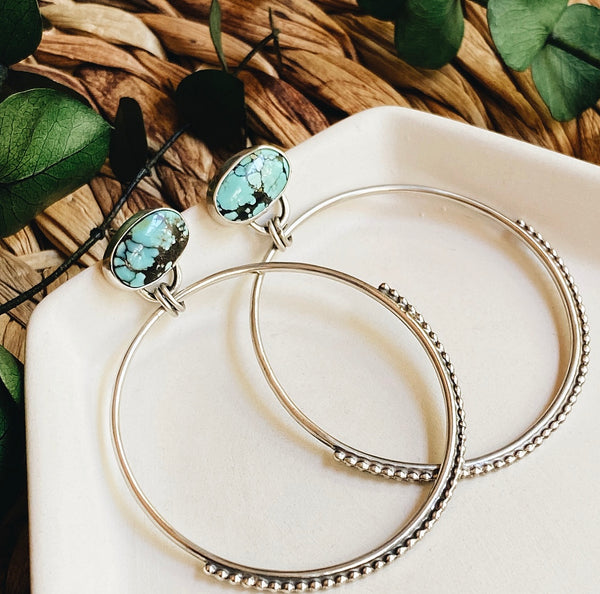 turquoise sterling beaded hoops (Yungai)