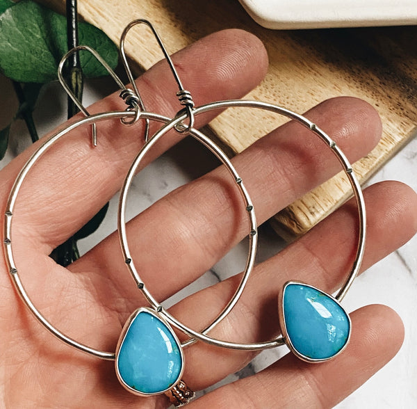 Turquoise + sterling hoops (large)