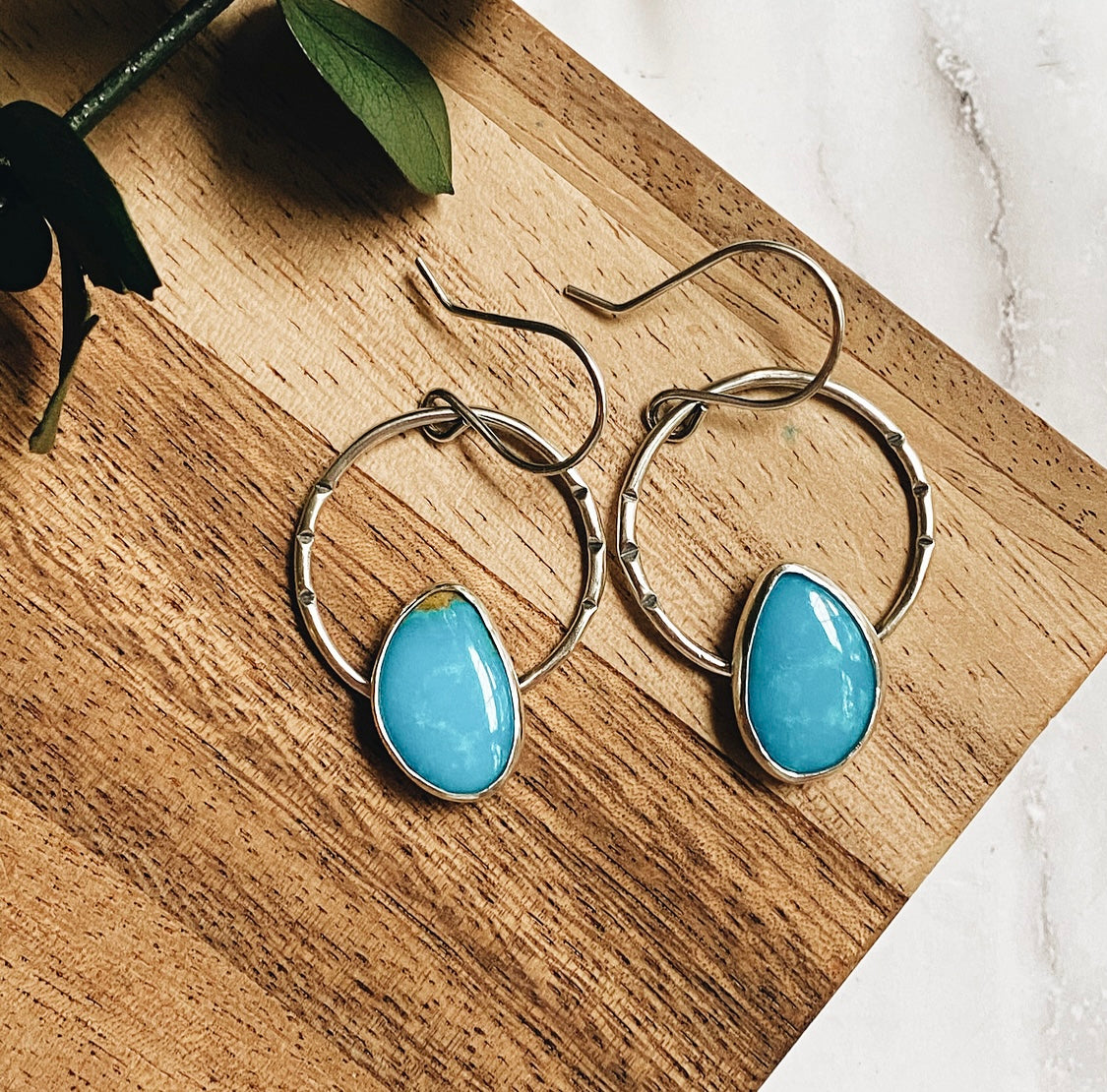 Turquoise + sterling hoops (small)