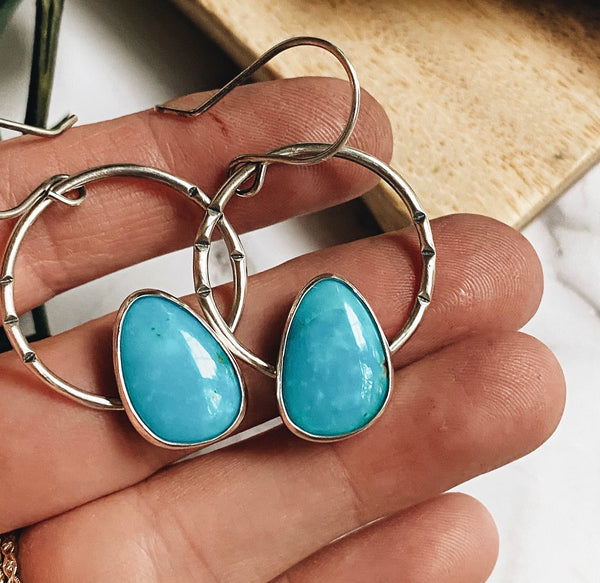 Turquoise + sterling hoops (small)
