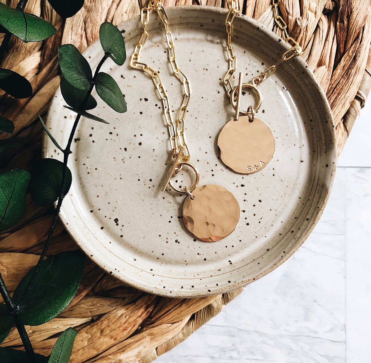hammered coin + paperclip chain necklace
